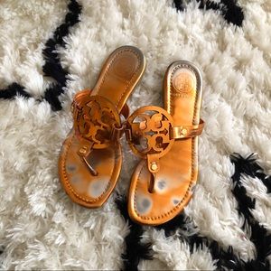 metallic orange tory burch miller sandal